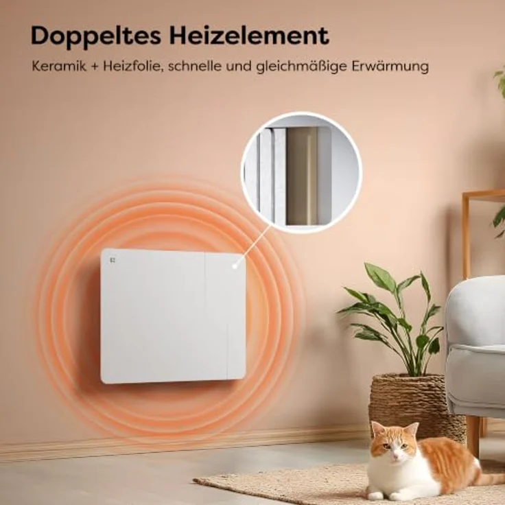CIARRA CBHTD10A-W, Elektrischer Keramik Heizkörper 1000 W mit PID-Thermostat und WLAN-Steuerung für 10-15 m² – Bild 5