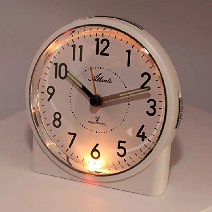 Atlanta Großer Funkwecker 1843/0, Analog mit Licht, Snooze-Funktion und Crescendo-Alarm, weiß – Bild 4