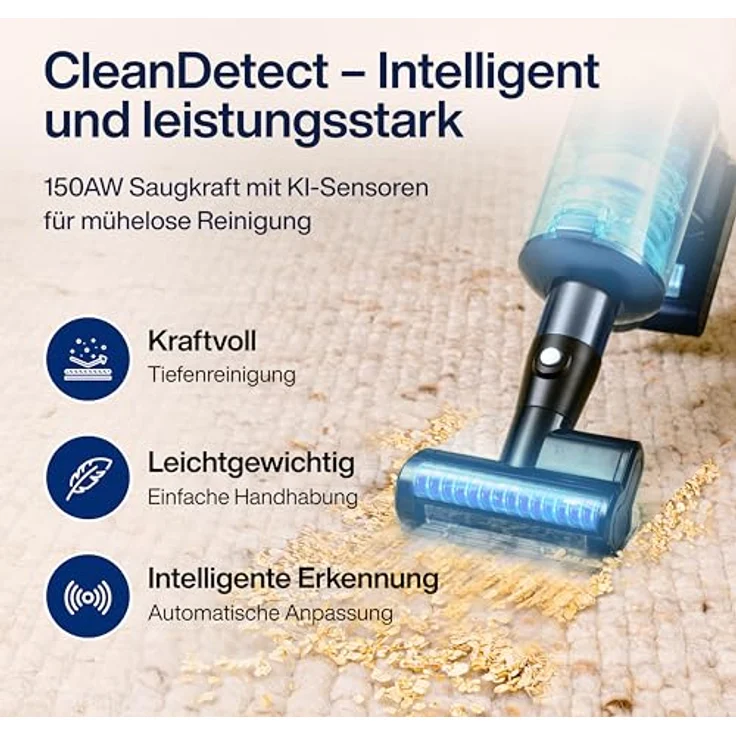 Samako Akku Staubsauger CleanDetect 450W, Handstaubsauger kabellos mit 4 Zubehörteilen und intelligenter Schmutzerkennung – Bild 3