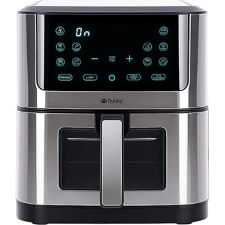 RUHHY Heißluftfritteuse 8L XXL mit Antihaftbeschichtung, Frittieren ohne Öl, Touchscreen mit 10 Programmen, gesundes Kochen für Familie – Bild 2