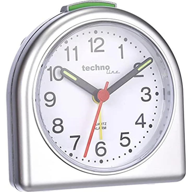 Technoline Quarzwecker Modell SD, analoger Wecker mit nachtleuchtenden Zeigern, silber – Bild 1