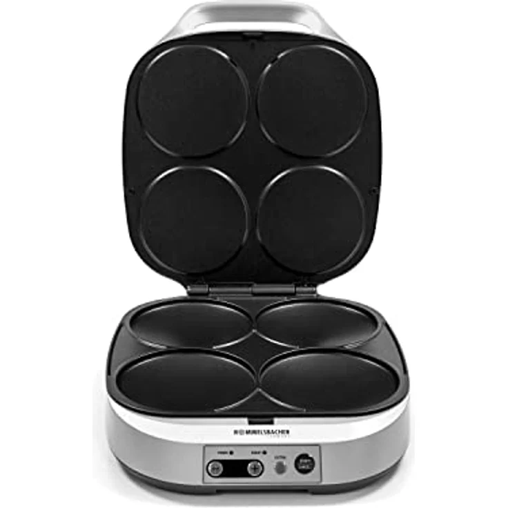 Rommelsbacher PC 1800 Pam Pancake, Crêpes-Maker, 1800 Watt, für 4 Waffeln, LED-Display, 4 Backmulden à 13,5 cm Ø, silber – Bild 5