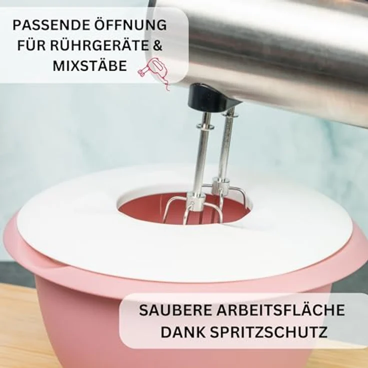 Westmark 3155227P Quirltopf, Rührschüssel mit Spritzschutz und Deckel, 3,5 Liter, Rosa/Weiß – Bild 2