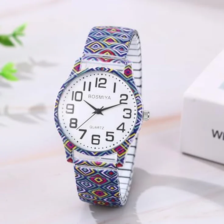 JewelryWe Damenuhr Boho Elastische Uhren, Vintage Hippie-Stil mit Edelstahl Stretch Armband und klaren römischen Ziffern – Bild 4