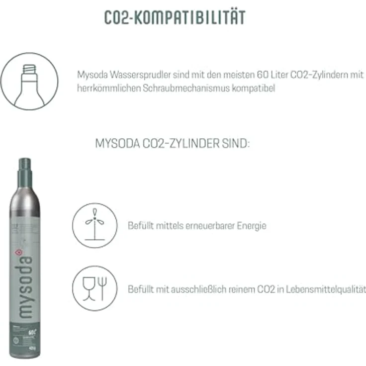 Mysoda Woody Wassersprudler, inkl. 1 Liter PET-Flasche, 60L CO2-Zylinder, weiß – Bild 5