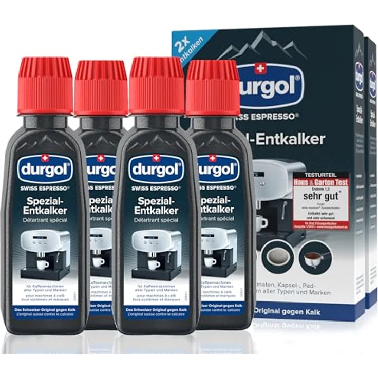 Durgol swiss espresso Spezial-Entkalker für Kaffeemaschinen, 4x125ml, effektive Kalkentfernung ohne Rückstände, für alle Modelle geeignet, schnelle Anwendung – Bild 1