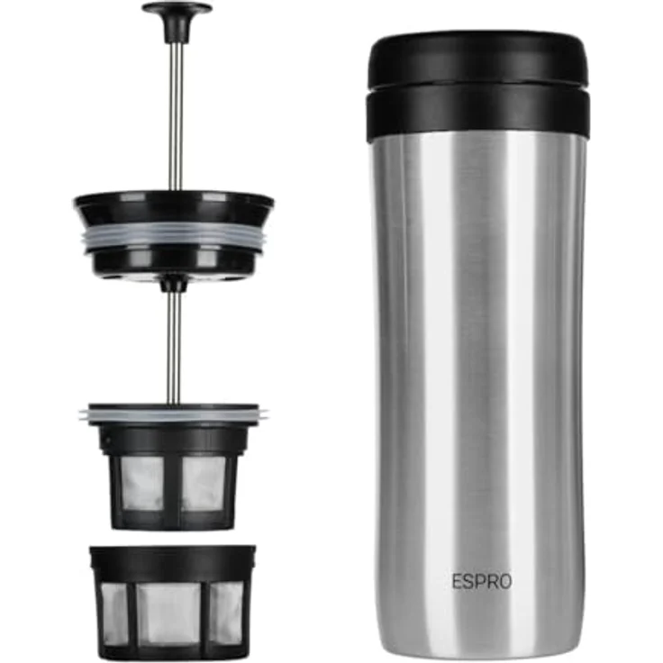 ESPRO Reise-French Press Travel Press, Mini Coffee Maker mit Thermo-Funktion, Edelstahl, Kaffee, to go, 350ml, edelstahl – Bild 2
