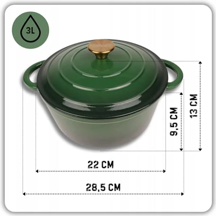 Torvon Bräter Gusseisen-Topf emailliert, 22 cm, flaschengrün – Bild 3