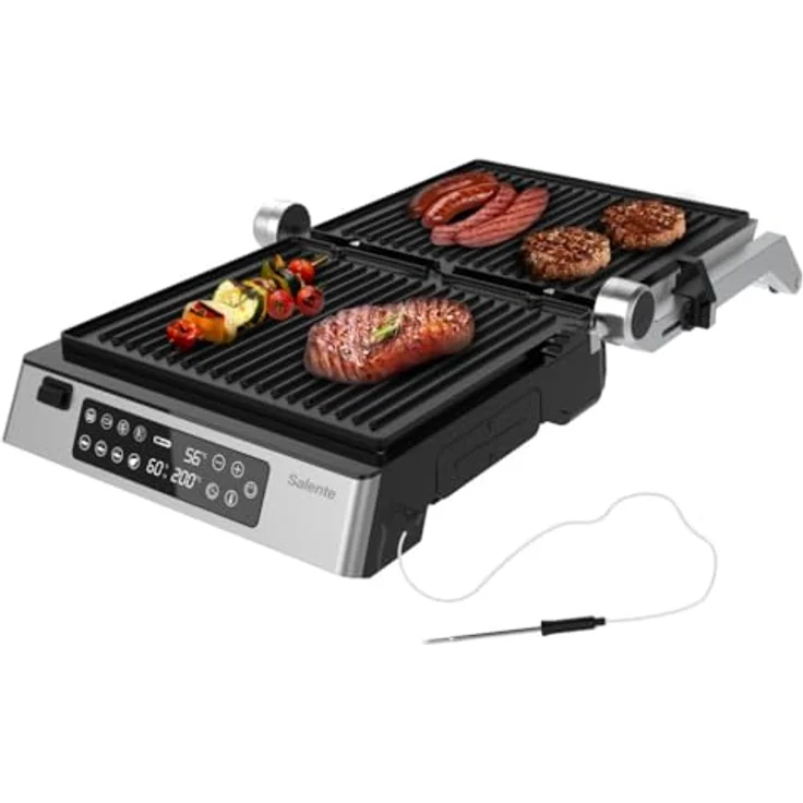 SALENTE FlamePro Kontaktgrill, Elektrogrill mit externem Temperaturfühler, 2200 W, 8 Programme, antihaftbeschichtete Grillplatte, abnehmbare Platten, für fettfreies Grillen – Bild 5