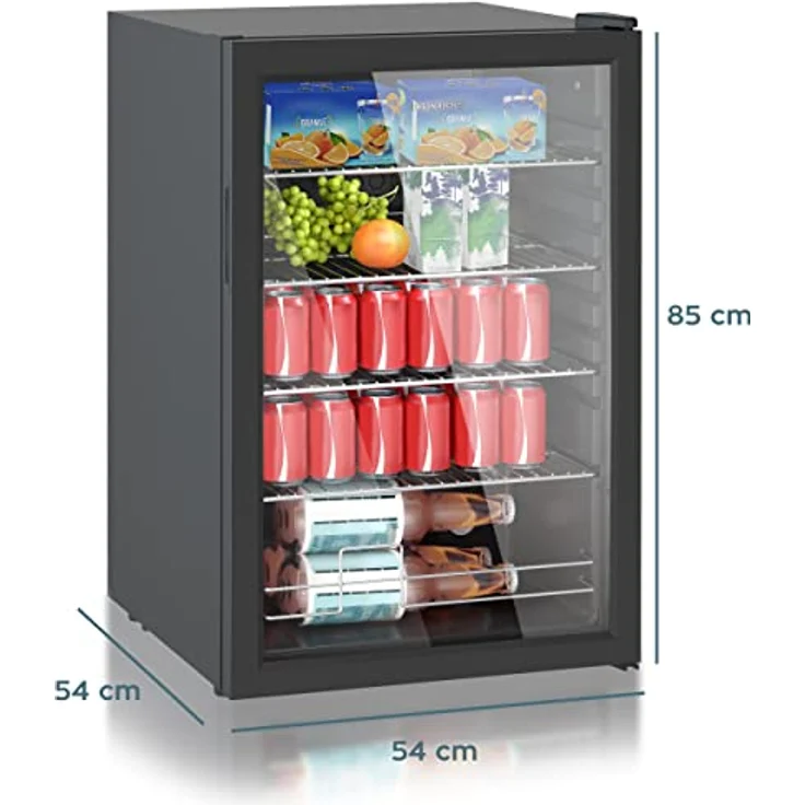 Heinrich´s Getränkekühlschrank, Mini Kühlschrank mit Glastür, 115 Liter, 5 bis 18°C, 4 Ablagen, 41dB, LED-Innenbeleuchtung, schwarzes Design, ideal für Büro und Camping – Bild 5