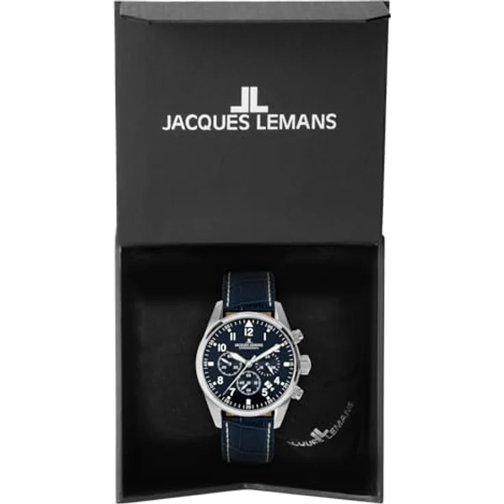 Jacques Lemans Herren Uhr 42-2B Chronograph, Edelstahl, Leder dunkelblau – Bild 6