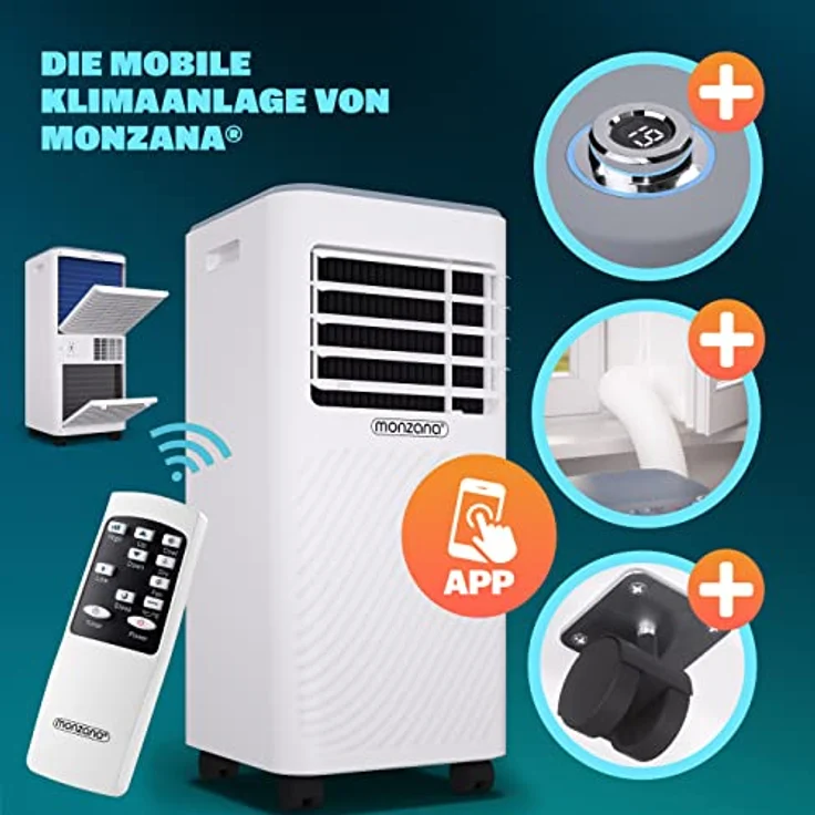 Monzana® MZKA2600 Klimaanlage, mobile 9000 BTU 4in1 mit WiFi App, Luftentfeuchter, Fernbedienung, für Räume bis 30qm – Bild 4