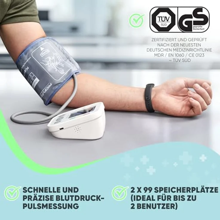 ProfiCare® Blutdruckmessgerät PC BMG 3121 für präzise Blutdruck und Pulsmessung mit Arrhythmie-Erkennung | Oberarm Blutdruckmessgerät mit WHO Bewertung, 2x 99 Speicherplätze | extra großes LCD-Display – Bild 2