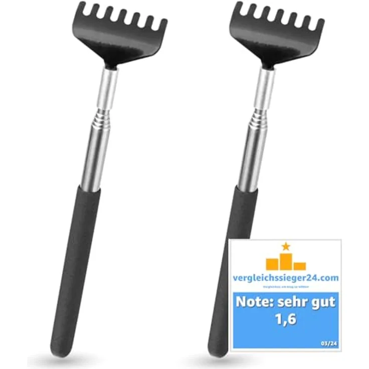 TK Gruppe Timo Klingler Back Massage 2er Rückenkratzer - Teleskopstab bis 75 cm - breite Kratzhand gegen Juckreiz - Massagegerät für Senioren - leicht & kompakt