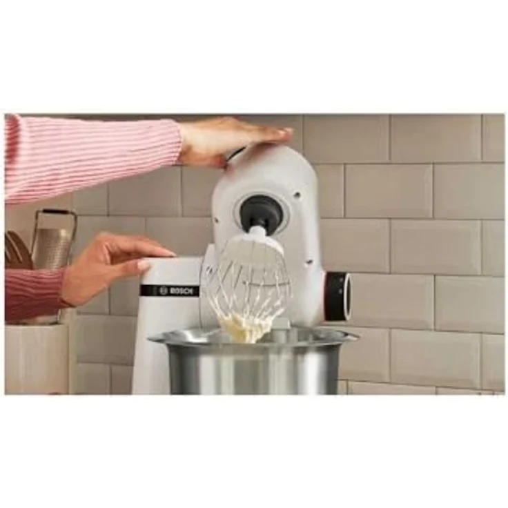 Bosch MUMS2EW20 Küchenmaschine, 700W, 3,8L Schüssel, 4 Arbeitsstufen, inkl. Standmixer, Durchlaufschnitzler, weiß – Bild 5