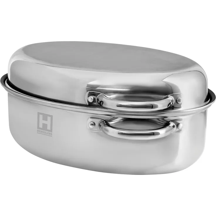 HENSSLERS Bräter HENSSLERS Bräter Deluxe, 9L, Edelstahl (2-tlg), 3-Schicht Material mit Wabenstruktur, silber