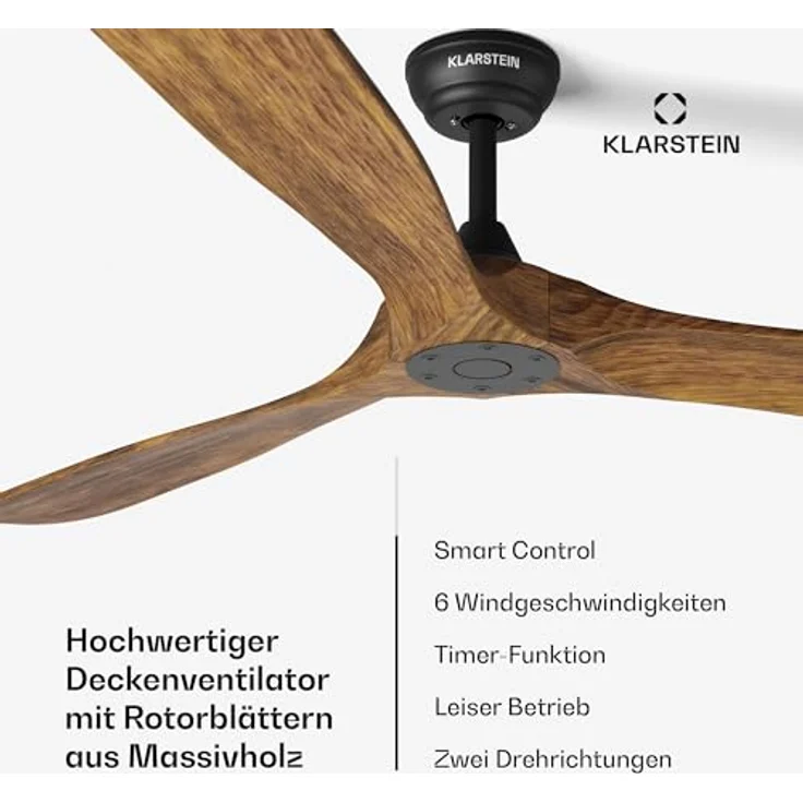 Klarstein Deckenventilator Leise 178 cm Walnuss, Smart Steuerung per App, 6 Geschwindigkeiten, Sommer-/Winterbetrieb, flüsterleise, energiesparend – Bild 2