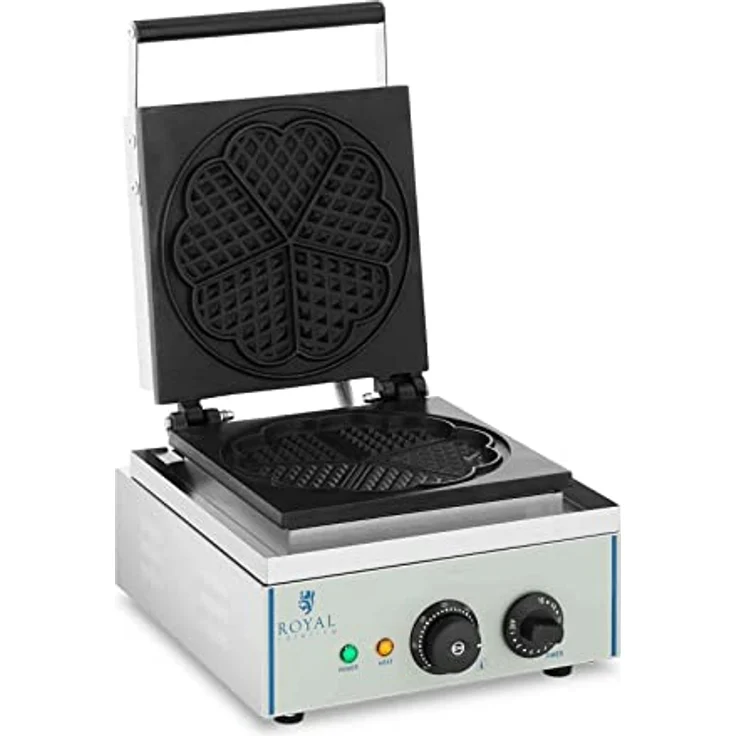 Royal Catering RCWM-1500-H Waffeleisen Waffelgerät Waffelautomat Waffle Maker (herzförmig, 1.500 W, Ø 21 cm, 15 min Timer, Teflon, Edelstahlgehäuse) – Bild 1