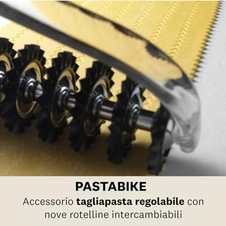 Marcato PB-NEU Pastabike Einstellbarer Teigschneider mit neun austauschbaren Rädchen, Kunststoff, Klar – Bild 3