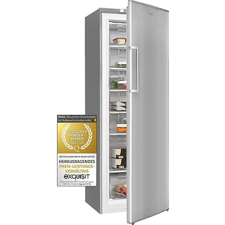 Exquisit Gefrierschrank GS280-HE-040D inoxlook | Tiefkühlschrank Gross 242 Liter | 4* Schnellgefrieren | Gefrierschrank Gross