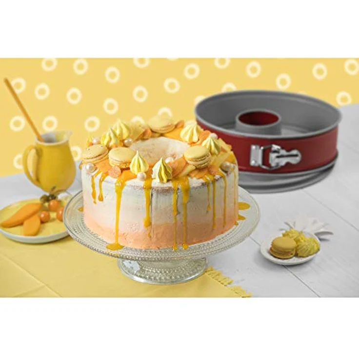 Kaiser Classic Plus Springform, mit Flach- und Rohrboden Durchmesser 28 cm, 2 Böden, runde Backform, auslaufsicher, antihaftbeschichtet, rot – Bild 2