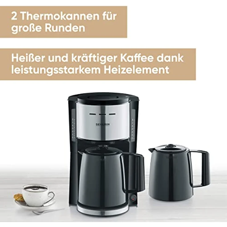 SEVERIN KA 9253 Filterkaffeemaschine mit 2 Thermokannen, ca. 1.000 W, bis 8 Tassen, Schwenkfilter 1 x 4 mit Tropfverschluss, automatische Abschaltung, Durchbrühdeckel – Bild 2