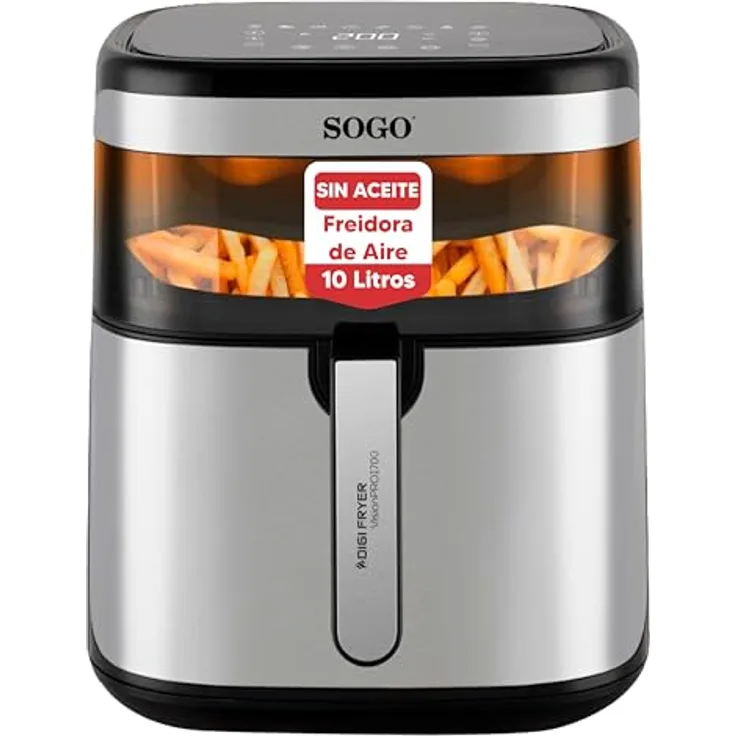 Sogo Heißluftfritteuse Vision PRO1700, 1700 W, 10 Kochfunktionen, digitales Rezeptbuch, Keramikbeschichtung