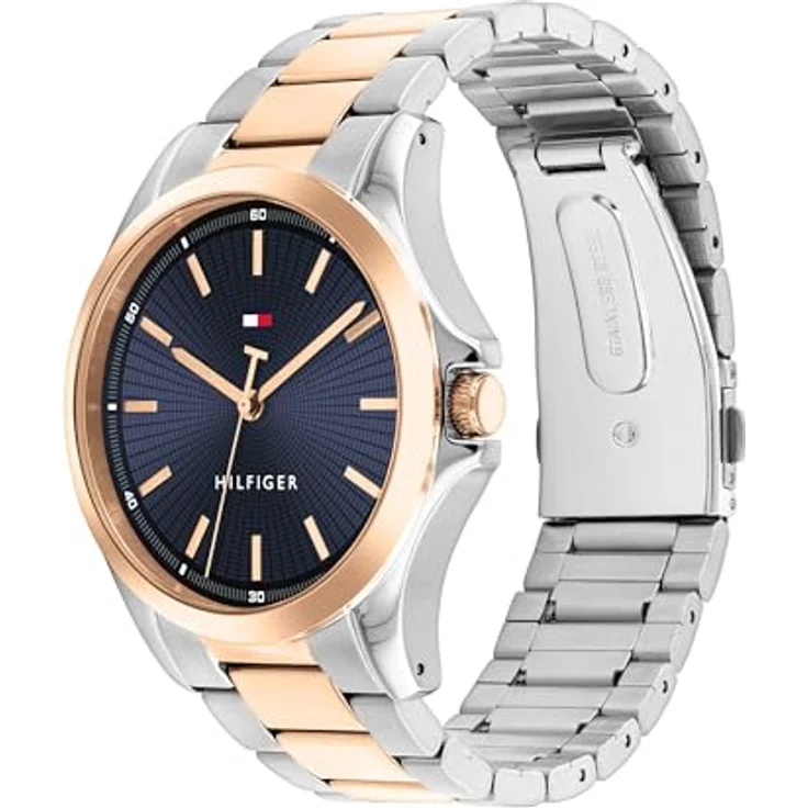Tommy Hilfiger 1792193, Herren Armbanduhr mit DREI-Zeiger-Quarzwerk, 43mm Edelstahlgehäuse in zweifarbiger Ausführung, marineblaues Zifferblatt, Wasserfest bis 3 ATM – Bild 2
