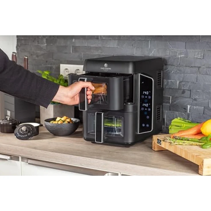 CHEF CUISINE International Air Fryer Dual Zone, Heißluftfritteuse schwarz, 2.400 W, 2 Schubladen à 4,5 L, SYNC-Funktion, 12 Pre-Set Programme, digitaler Timer – Bild 3