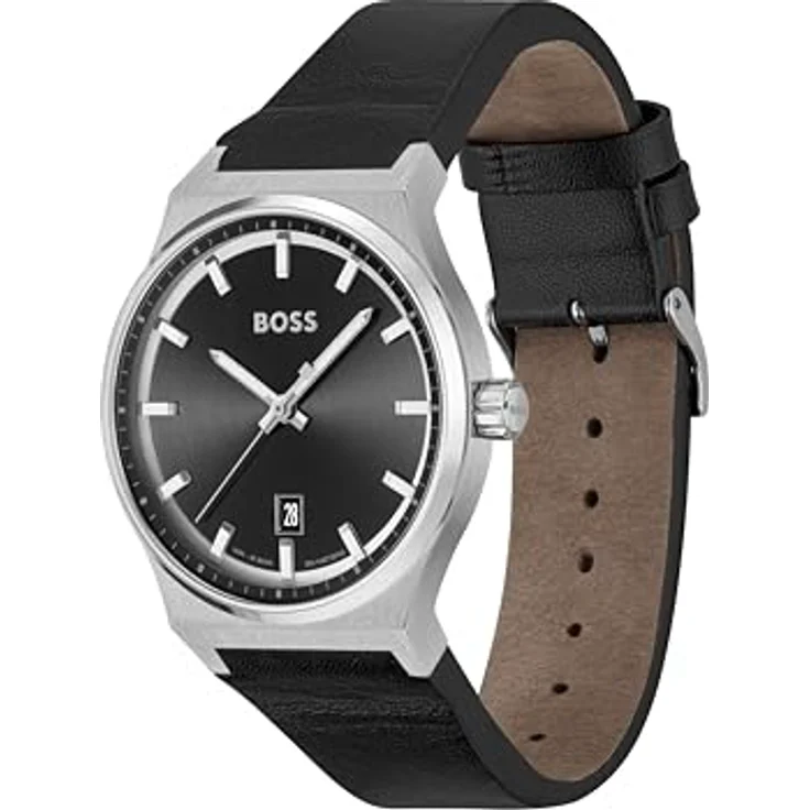HUGO BOSS Analog Quarzuhr für Herren Kollektion Candor mit Schwarzes Lederarmband - 1514075 – Bild 2