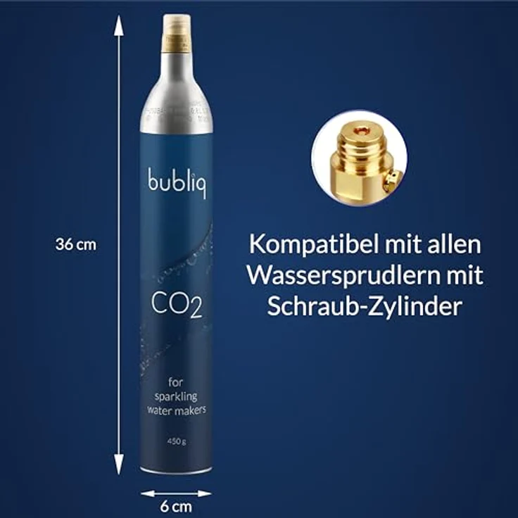 bubliq 63L CO2-Zylinder für Wassersprudler, 450 g Kohlensäure (+25 g extra), kompatibel mit Schraub-Gaszylindern, TÜV-geprüft – Bild 2