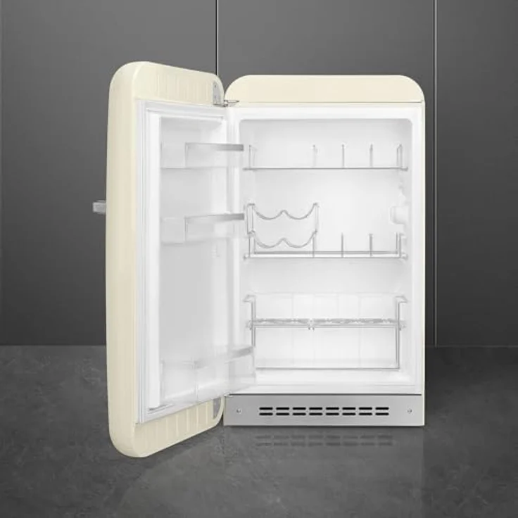 Smeg FAB10HLCR6 Kühlschrank Happy Bar Vintage, 135 l, 1 Tür, Scharniere links, 2 verstellbare Einlegeböden, Flaschenhalter, LED-Beleuchtung, cremefarben, Höhe 97 cm – Bild 2