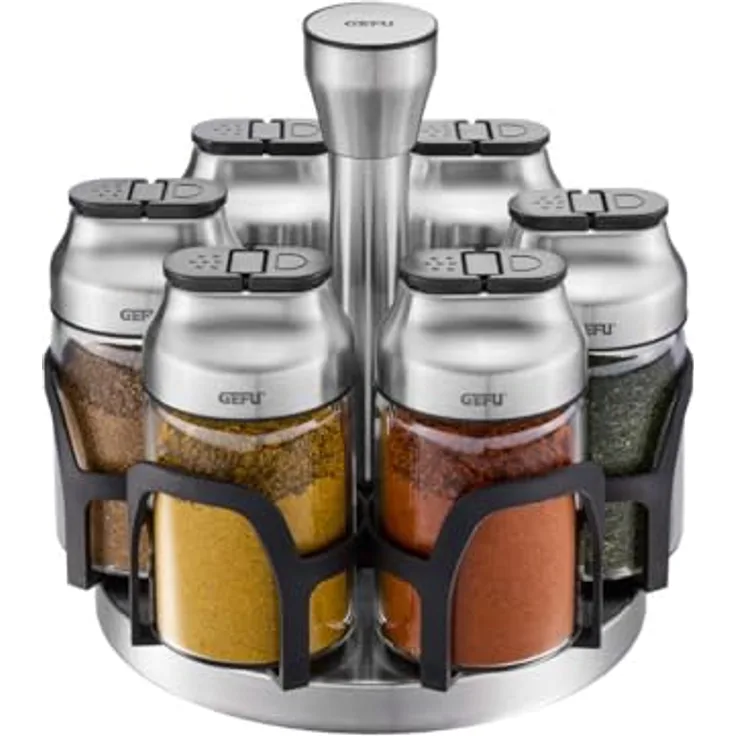 GEFU 33733, Pfeffermühle + Salzmühle, schwarz und silber, elegante Gewürzmühlen mit präziser Dosierung