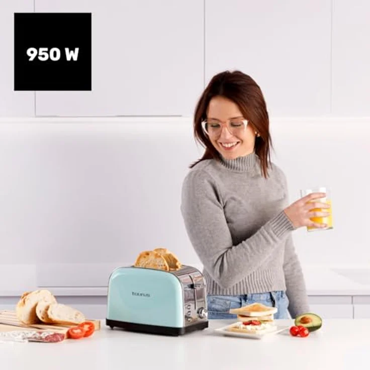 Taurus Toaster Vintage II Mint, 950 W, 2 Schlitze, 7 Bräunungsstufen, Edelstahlgehäuse, Retro-Design – Bild 2