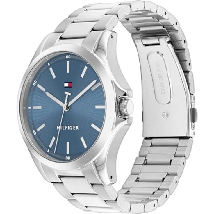 Tommy Hilfiger Quarzuhr BRUCE 1710670, Herrenuhr mit silberfarbenem Edelstahlarmband und blauem Zifferblatt – Bild 3