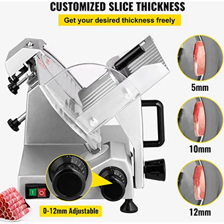 VEVOR Fleisch Allesschneider, 20,3 cm Klingen Aufschnittmaschine 120 W Schneidemaschine Fleisch, 0-12 mm Dicke Edelstahl Elektrischer Allesschneider, Fleisch, Käse, Gemüse, Obst Schinkenschneider – Bild 4