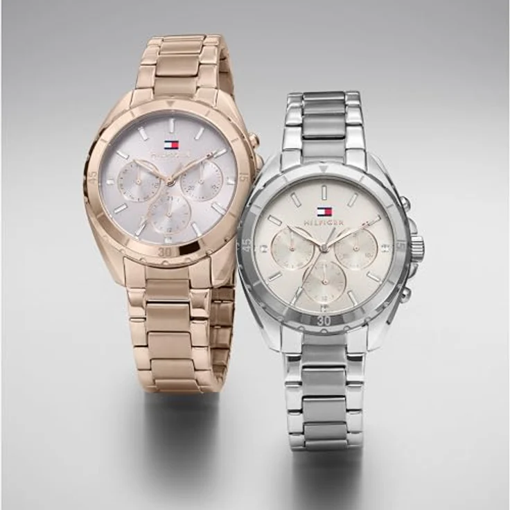 Tommy Hilfiger MELLIE 1782782, Multifunktionsuhr Damen, Quarzuhr, Edelstahlarmband, analog, graues Zifferblatt, silberfarben, mit Glassteinen – Bild 5