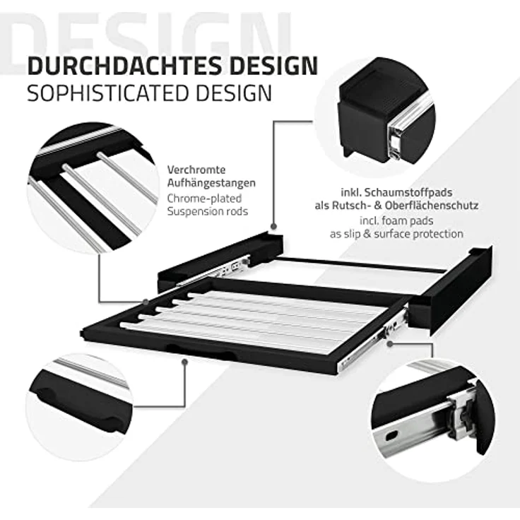 ML DESIGN modern living Zwischenbaurahmen mit Wäscheleine Stahl 60,5x54,5cm Schwarz, Ausziehbarer Handtuchhalter, Universal Einsatzbereit – Bild 4