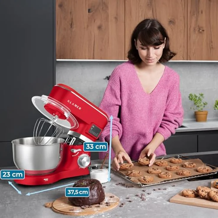 KLAMER Küchenmaschine Classic 1400 W, 5,5 L Edelstahlschüssel, Knet-, Rühr- & Schneebesenaufsatz, Timer & LED-Display, stabile Saugnapffüße, ideal für Brot-, Kuchen- & Pizzateig – Bild 2