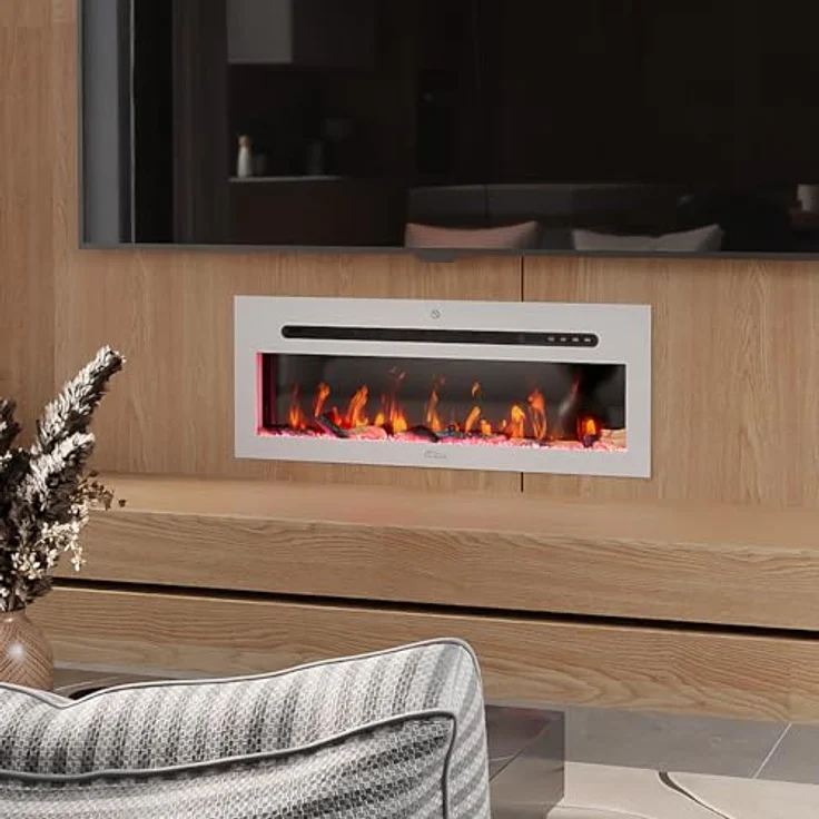 TroniTechnik® Wandkamin Panorama, Elektrokamin mit LED Flammeneffekt, 12 Farben, Timer, 900/1800W, inklusive Kristalle – Bild 4