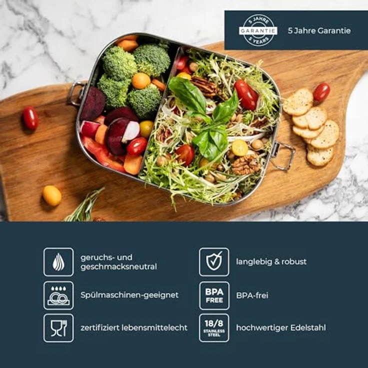 ECObrotbox Lunchbox Bento Flex Edelstahl 1300 ml Silber – Bild 4