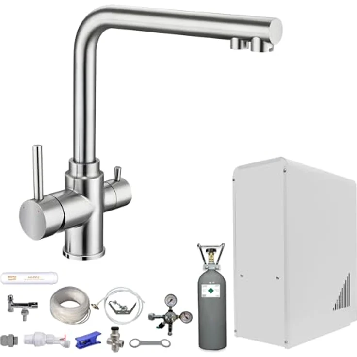 BieTal BT-10U Wassersprudler Tafelwassergerät, 3-Wege Edelstahl Hahn, 6kg CO2 Flasche, bis zu 10L/h Sprudelwasser, Komplett Set – Bild 1
