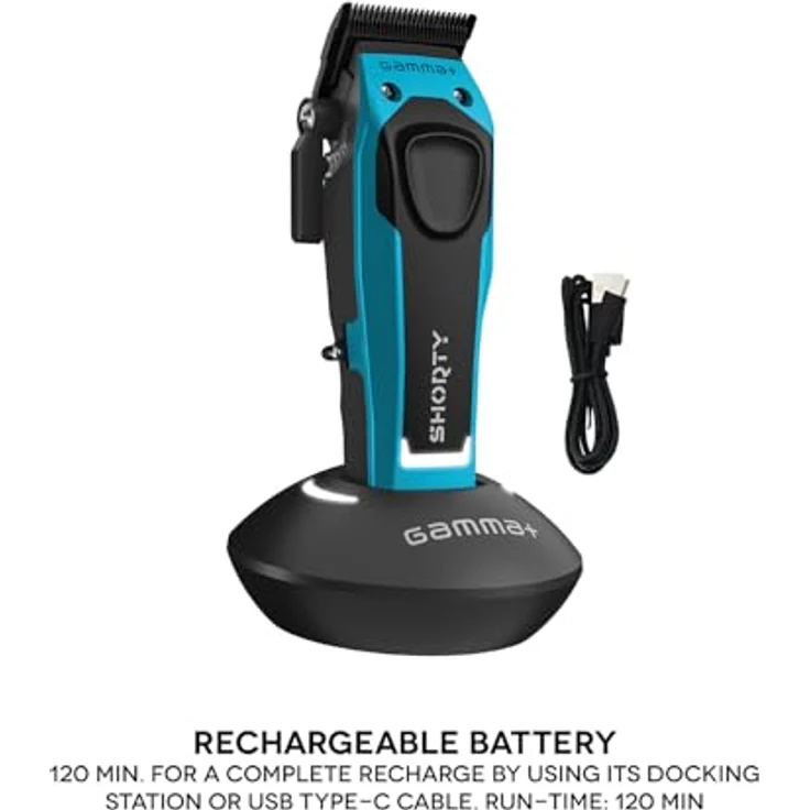 GAMMA+ Shorty Professioneller Herren-Haarschneider mit Brushless-EON-Motor, 120 Min Autonomie, Verstellbare Klinge, 4 Kämme, 3 Austauschbare, USB Typ C Kabel – Bild 4