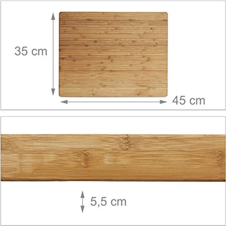 Relaxdays Hackbrett gestreift, Schneidbrett Bambus, pflegeleicht, HBT ca. 5,5 x 45 x 35 cm, massiver Hackblock aus Holz, Schneidebrett mit Griffmulden, geölt, natur – Bild 5
