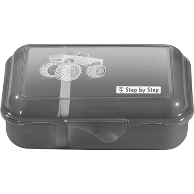 Step by Step Lunchbox Monster Truck Rocky, Schwarz, mit Trennwand und Klickverschluss, spülmaschinenfest, BPA-frei, für Schule und Kindergarten, 0,9l – Bild 1