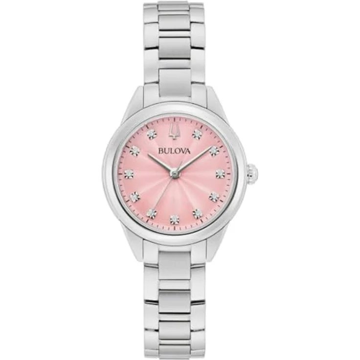 Bulova Damenuhr Quarz Sutton Stahl/Rosa 96P249, Edelstahlarmband in Silber, rosé Zifferblatt, Synthetischer-Saphir Uhrglas – Bild 2