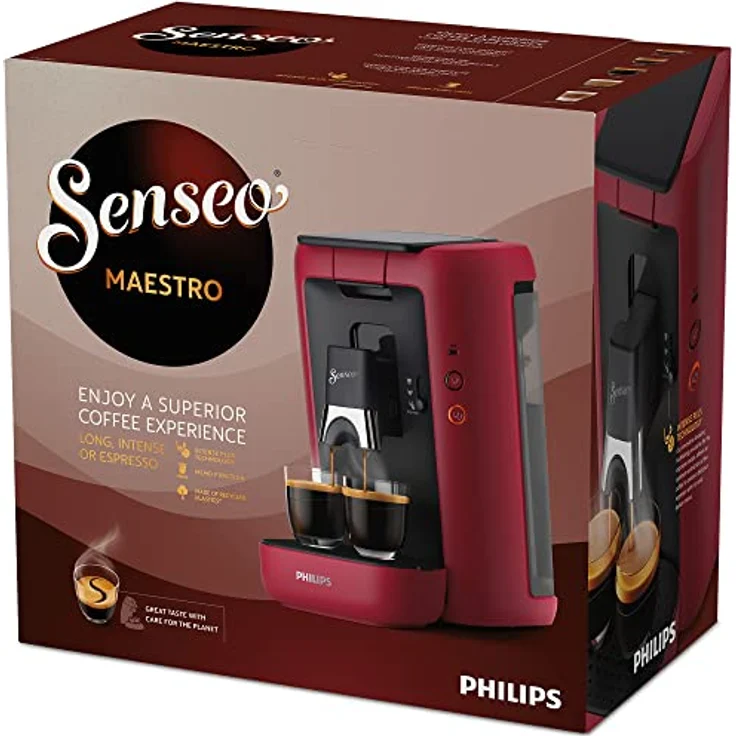 Philips Domestic Appliances Senseo Maestro Kaffeepadmaschine mit Kaffeestärkewahl und Memo-Funktion, 1,2 Liter Wasserbehälter, Grünes Produkt, Farbe: Rot (CSA260/90) – Bild 4