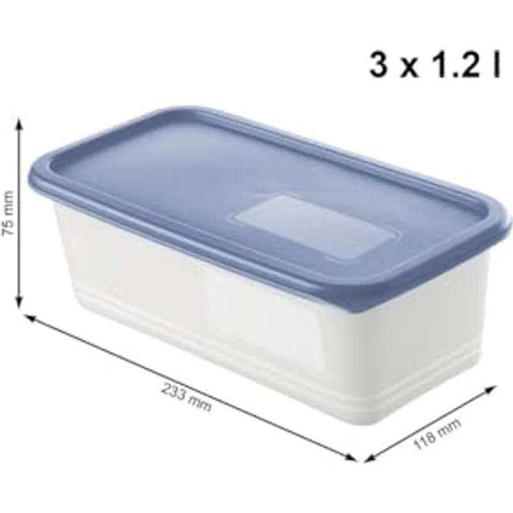 Rotho Gefrierdosen-Set Domino 3 x 1,2 l, BPA-frei, mikrowellen- und spülmaschinengeeignet, horizon blau – Bild 2