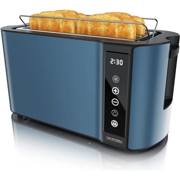 Arendo Edelstahl Toaster Langschlitz 4 Scheiben mit Touchscreen, 7 Bräunungsstufen, integrierter Brötchenaufsatz, Memoryfunktion, Admiralblau – Bild 1