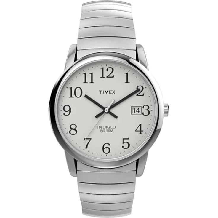 Timex Easy Reader T2H451, Herren-Armbanduhr 35 mm, Edelstahl, Quarz, weiß, Wasserfest bis 30 m, mit Datumsfenster